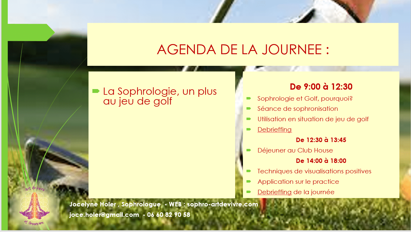 Agenda journée stage golf et sophrologie